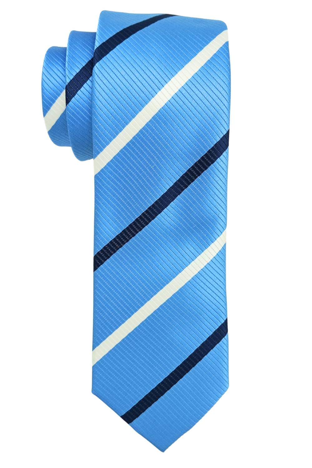 Sky Blue Stripe Microfiber Necktie with Solid Pocket Square Combo Set for Men