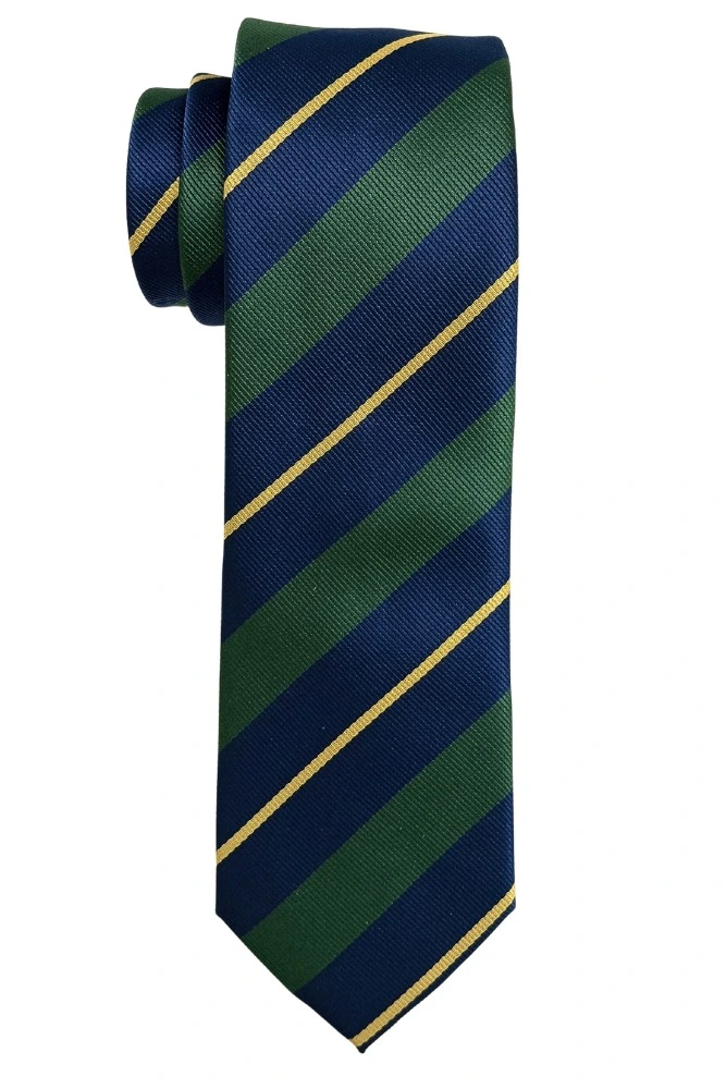 Green with Blue Stripe Microfiber Necktie with Solid Pocket Square Combo Set for Men