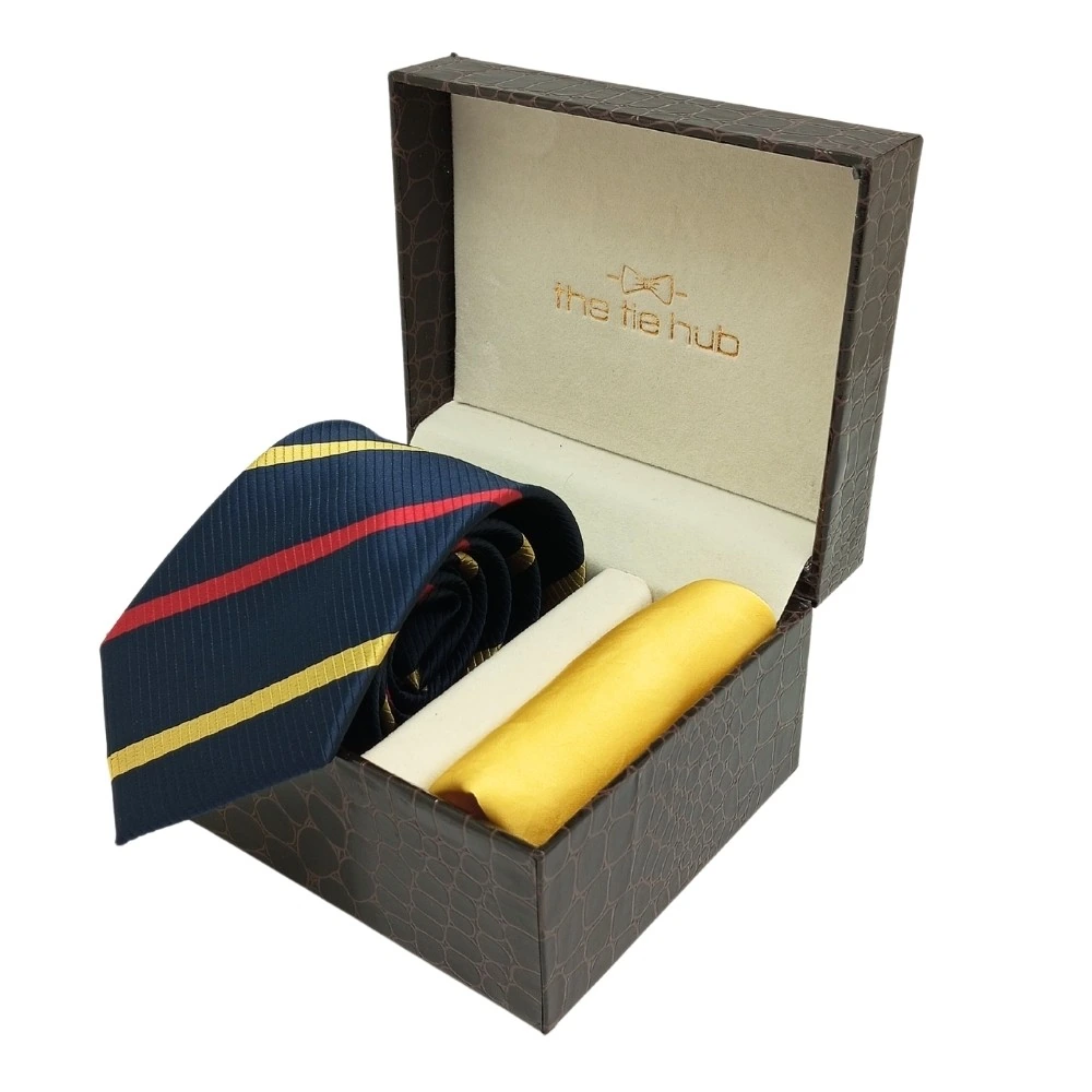 Blue Stripe Microfiber Necktie with Solid Pocket Square Combo Set for Men