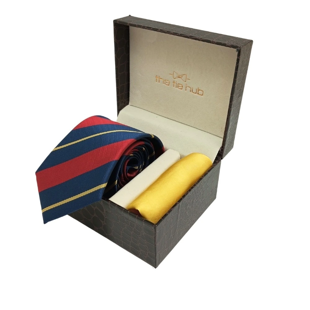 Maroon Stripe Microfiber Necktie with Solid Pocket Square Combo Set for Men