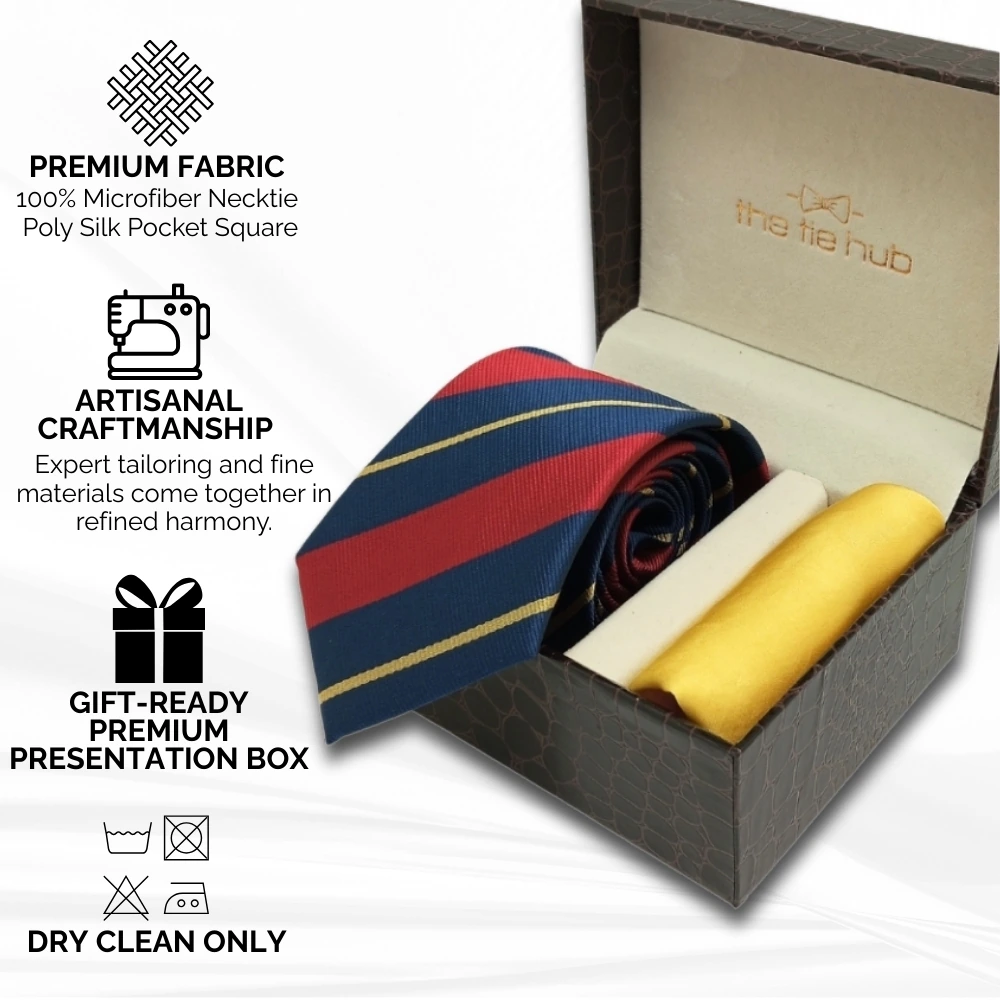 Maroon Stripe Microfiber Necktie with Solid Pocket Square Combo Set for Men