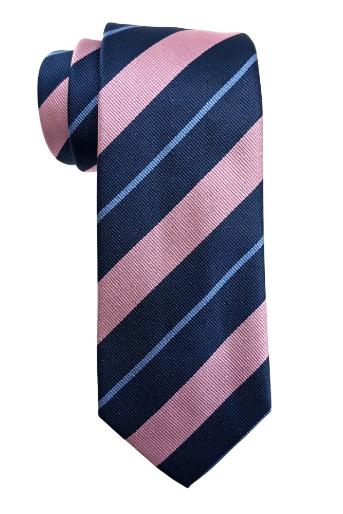 Pink with Blue Stripe Microfiber Necktie with Solid Pocket Square Combo Set for Men