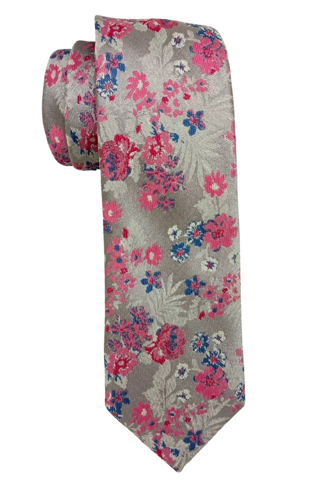 Pink Floral Microfiber Necktie with Solid Pocket Square Combo Set for Men