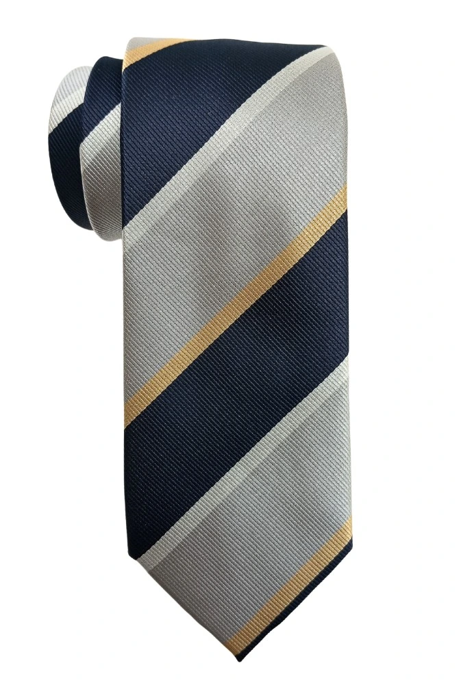 Grey Stripe Microfiber Necktie with Solid Pocket Square Combo Set for Men
