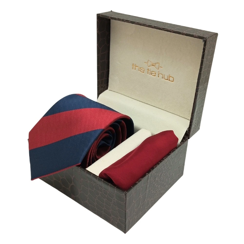 Maroon Stripe Microfiber Necktie with Solid Pocket Square Combo Set for Men