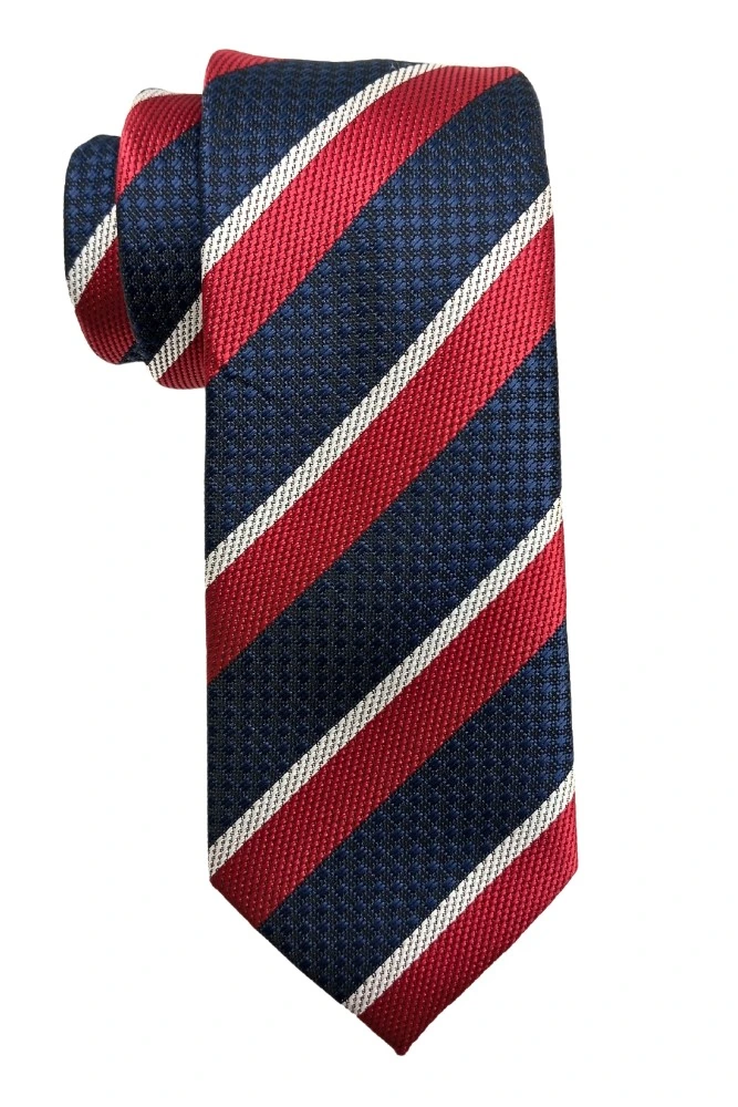 Navy Blue with Maroon Stripe Microfiber Necktie with Solid Pocket Square Combo Set for Men