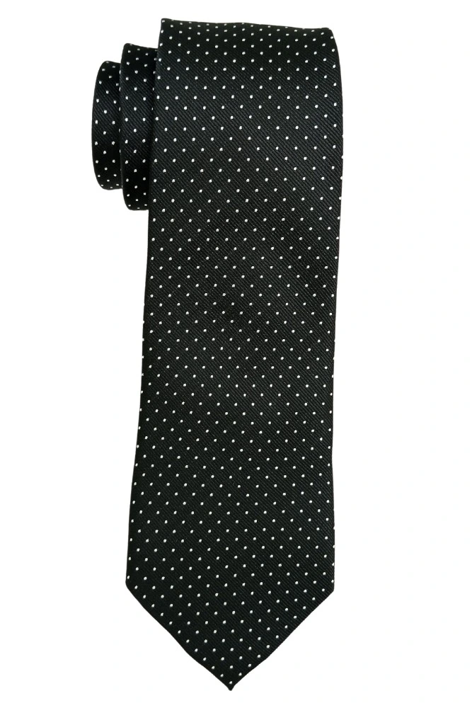 Black Polka Microfiber Necktie with Solid Pocket Square Combo Set for Men