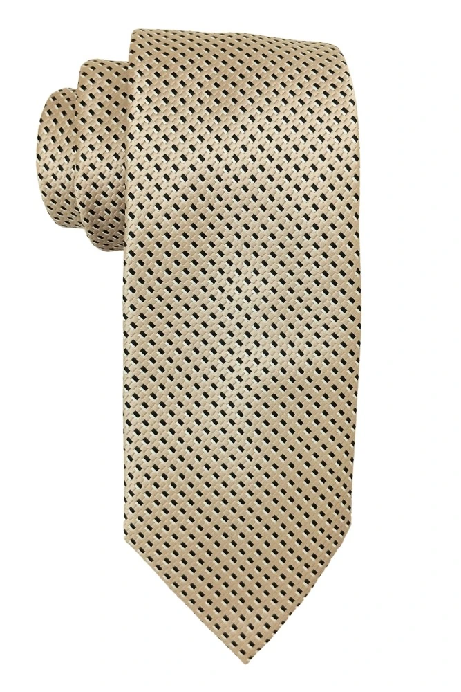 Beige Polka Microfiber Necktie with Solid Pocket Square Combo Set for Men