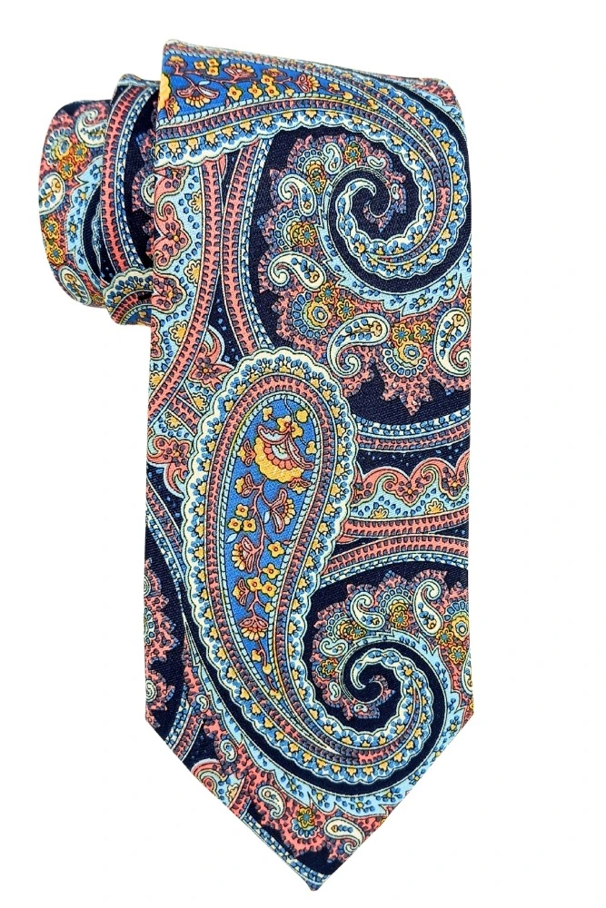 Blue Paisley Microfiber Necktie with Pocket Square Combo Set for Men