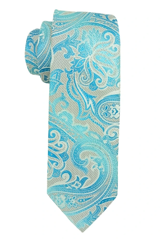 Sea Green Paisley Microfiber Necktie with Solid Pocket Square Combo Set for Men