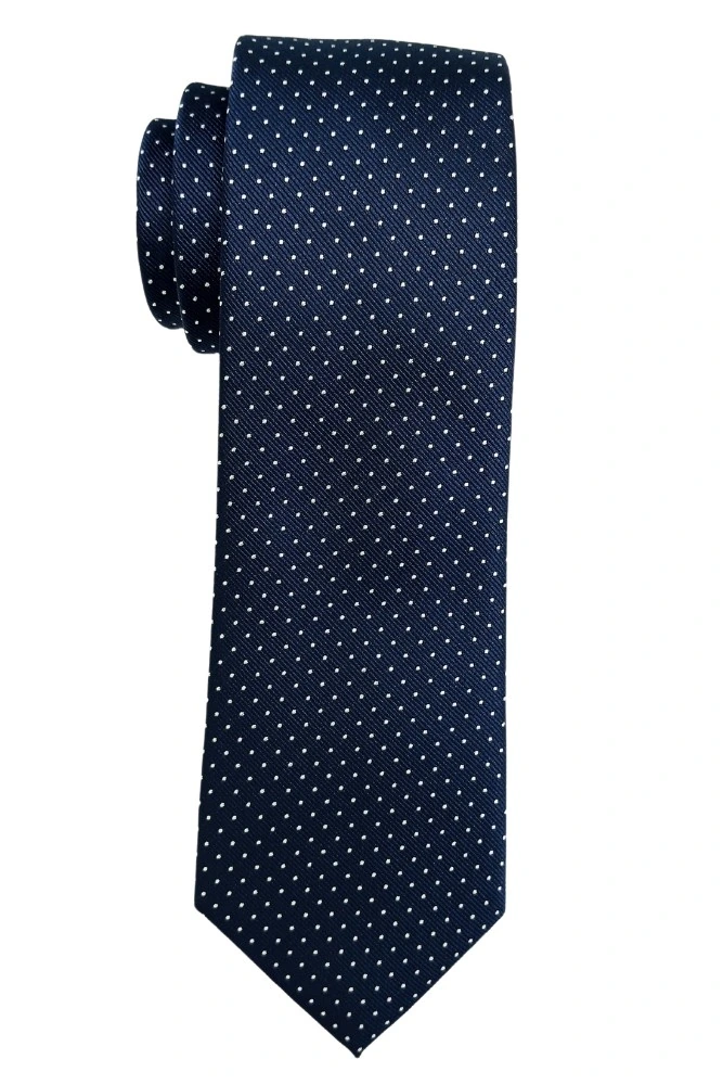 Navy Blue Polka Microfiber Necktie with Solid Pocket Square Combo Set for Men