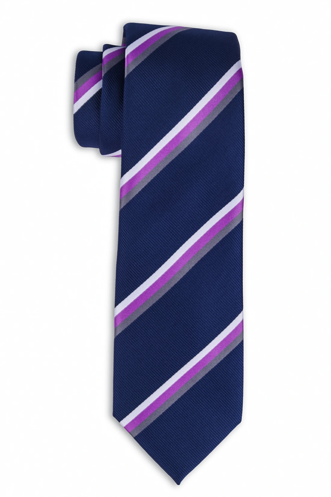 Navy Blue with Purple Stripe Microfiber Necktie with Cufflinks Combo Set for Men