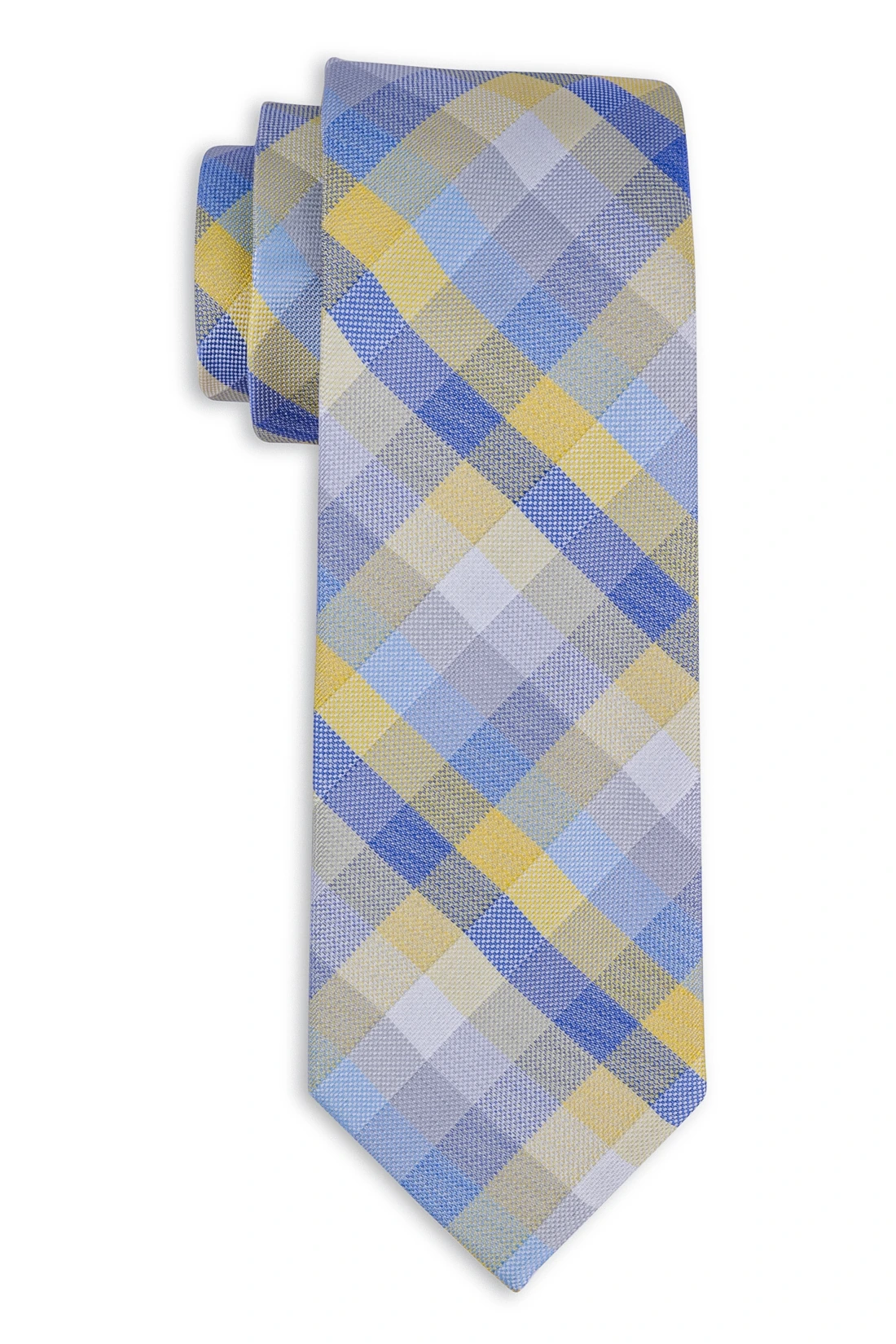 Yellow Checkered Microfiber Necktie with Cufflinks Combo Set for Men
