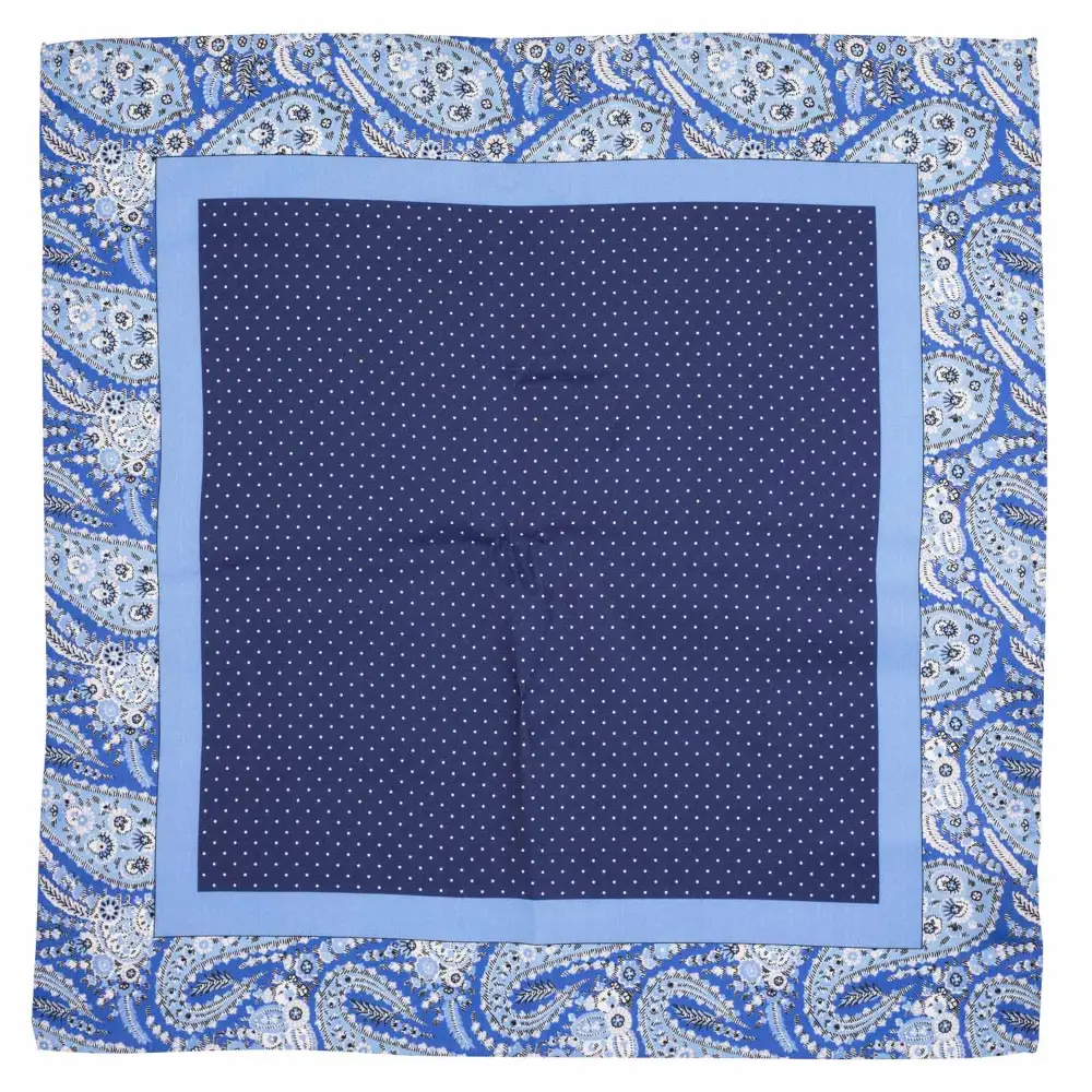 Gift Set - Elegant Light Blue Tie Set with Polka Dot Pocket Square and Dark Blue Cufflinks for Men