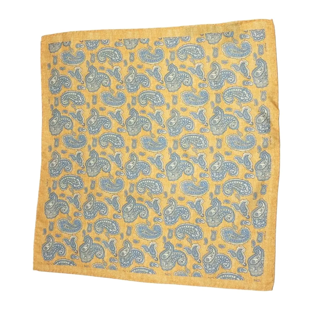Gift Set - Elegant Gold Tie Set with Yellow Paisley Pocket Square and Mother of Pearl Cufflinks for Men