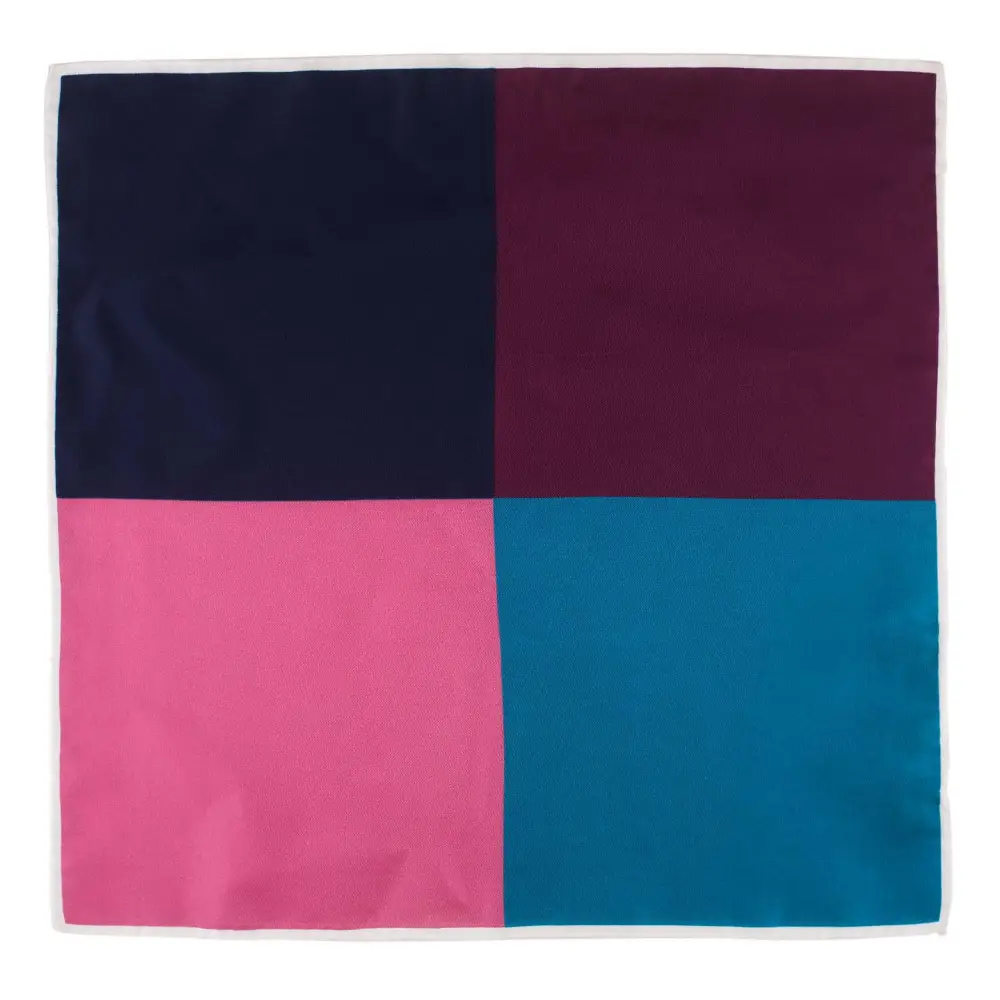 Maroon Silk Necktie with Blue and White Cufflinks and Multi-Colored Pocket Square Gift Set for Men