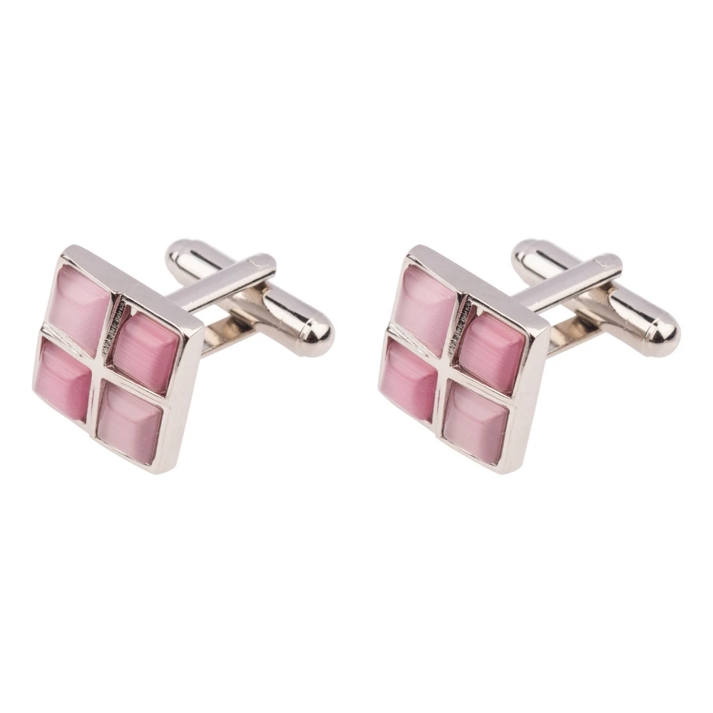 Pink and Blue Microfiber Necktie with Enamel Cufflinks and Silk Pocket Square Combo for Men