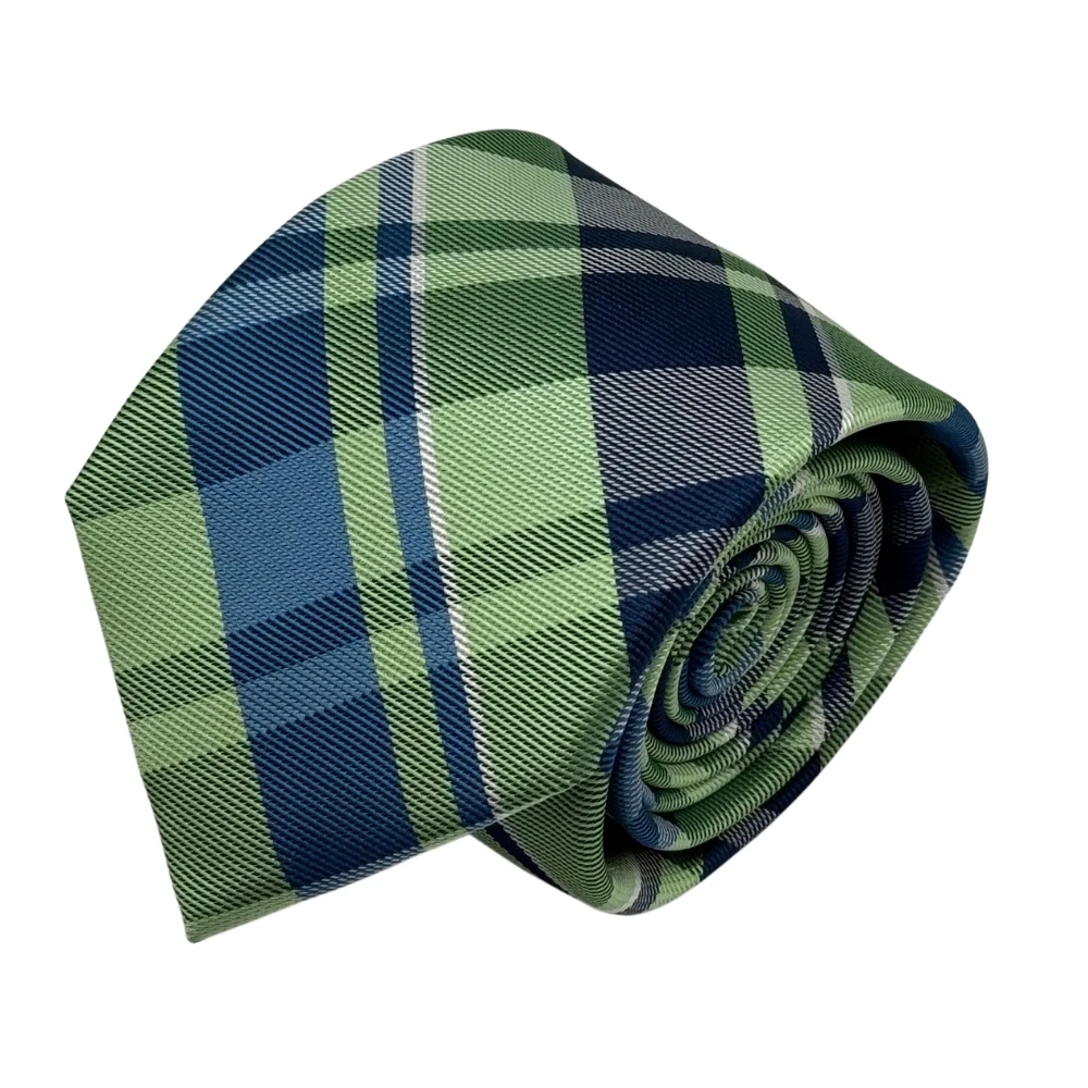 Green and Blue Check Necktie with Mint Green Cufflinks and Pocket SquareCombo for Men