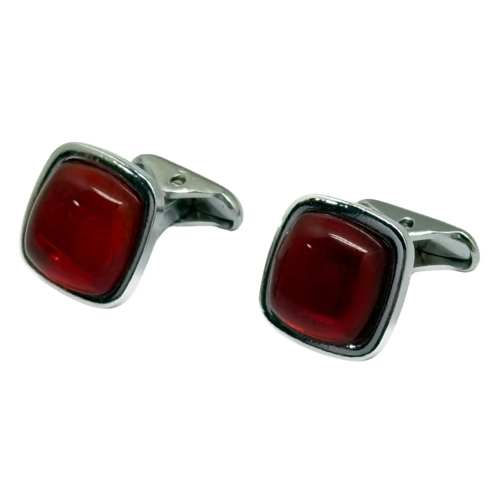 Red and Green Check Necktie with Red Enamel Cufflinks and Pocket SquareCombo for Men
