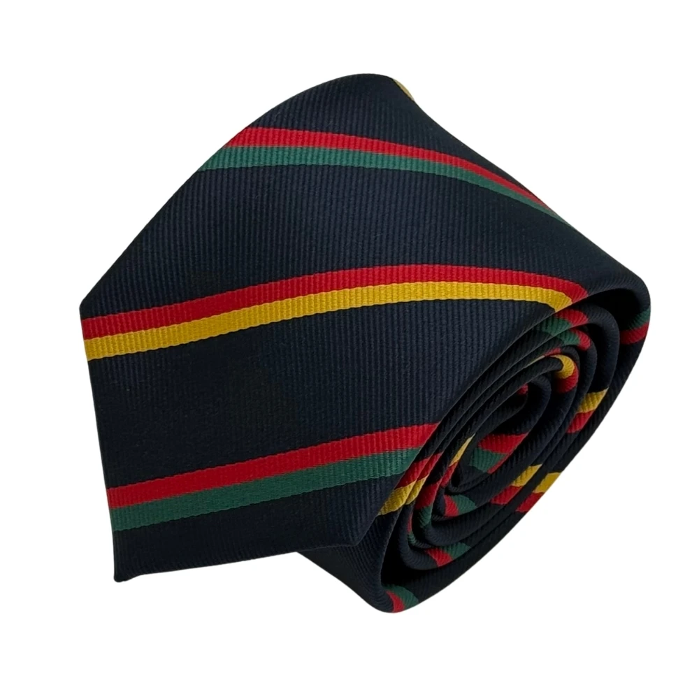 Navy Blue with Yellow,Red and Green Stripe Necktie with Yellow Cufflinks and Pocket SquareCombo for Men