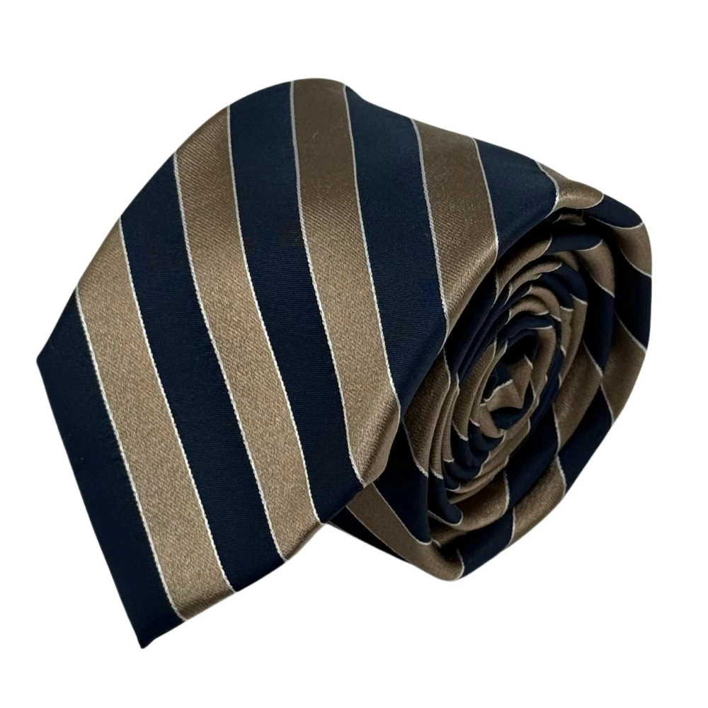 Blue and Beige Silk Necktie with Navy Blue Cufflinks Combo for Men