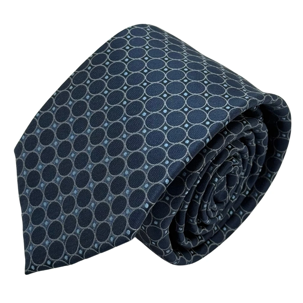 Navy Blue Geometric Necktie with Blue Cufflinks and Sky Pocket Square Combo for Men