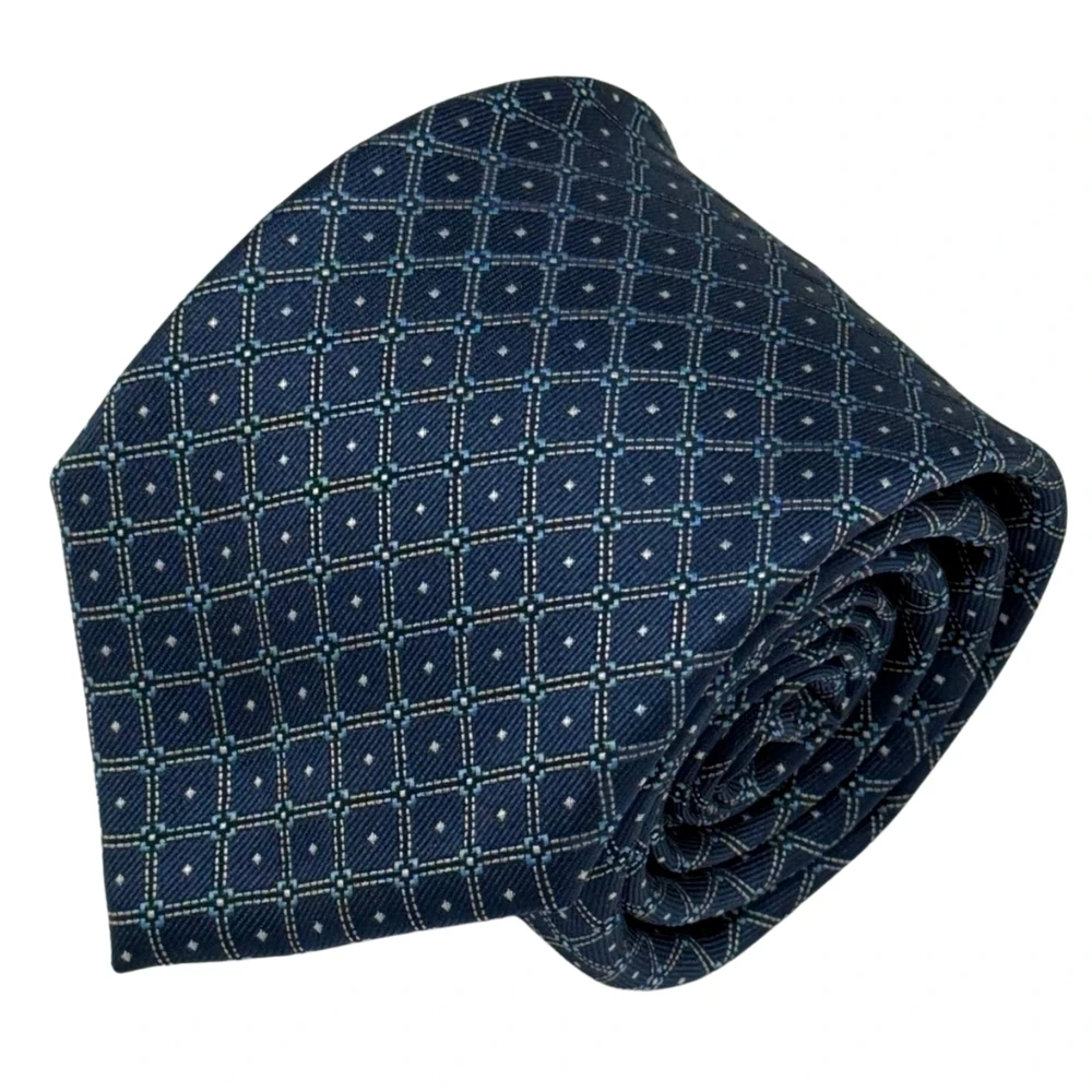 Navy Blue Diamond Necktie with Blue Cufflinks and Sky Pocket Square Combo for Men