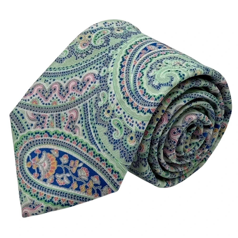 Mint Green Necktie with Round Green Cufflinks and White Pocket Square Combo for Men