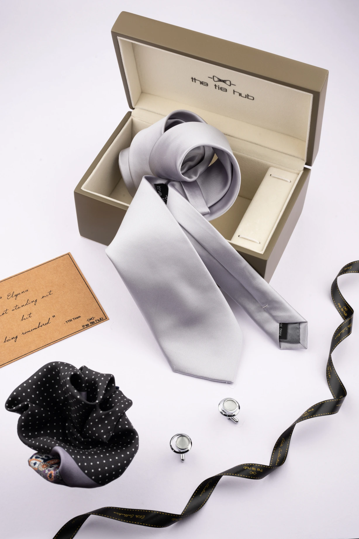 Grey Necktie with Pocket Square and Cufflinks Gift Set for Men