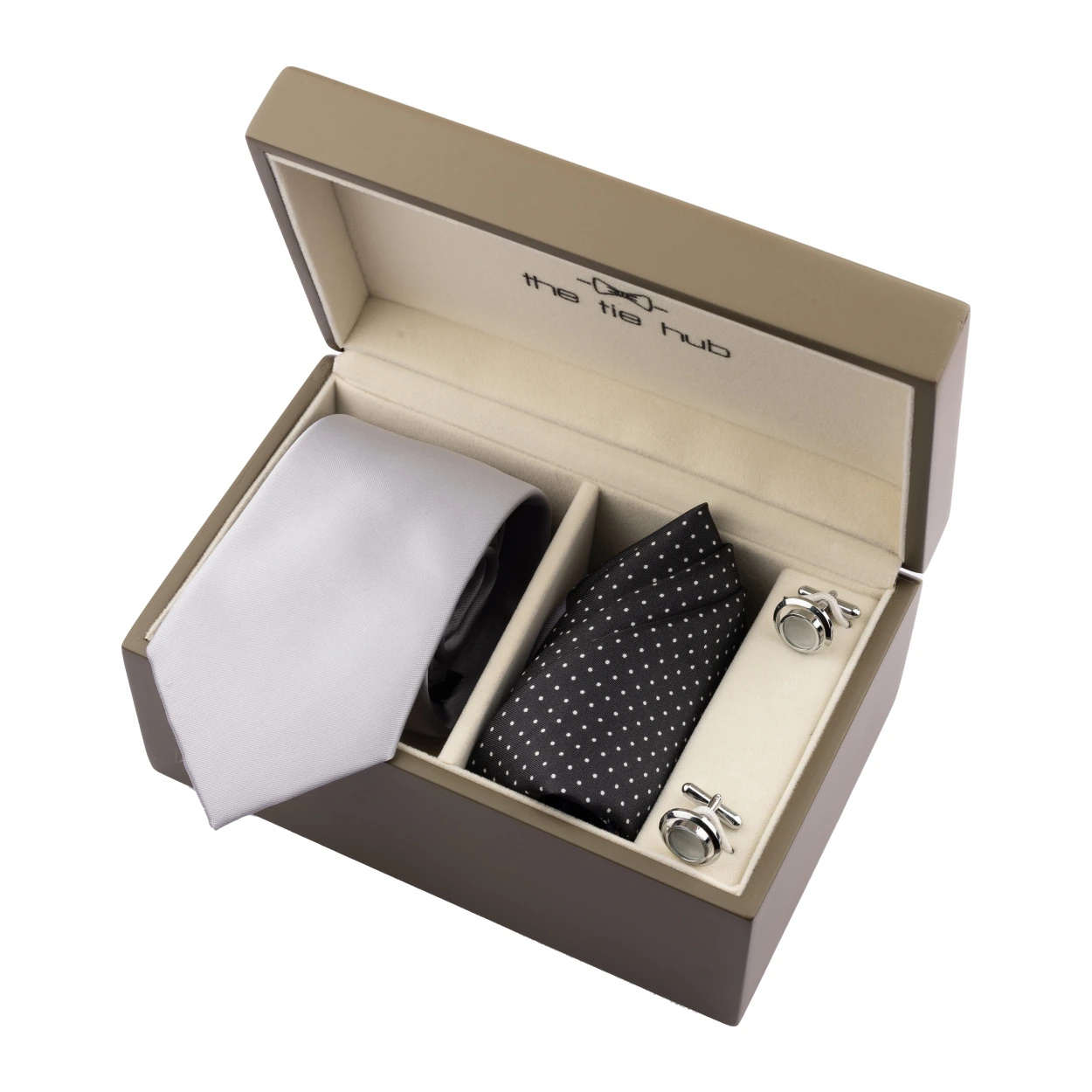 Grey Necktie with Pocket Square and Cufflinks Gift Set for Men
