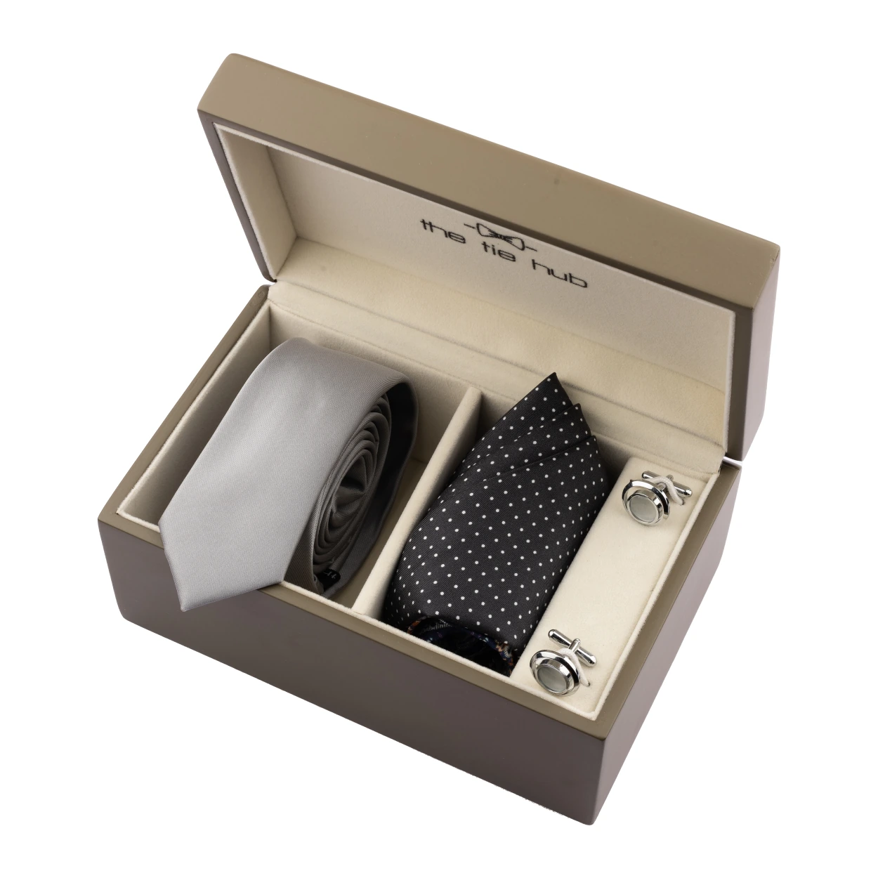 Silver Necktie with Pocket Square and Cufflink Gift Set for Men