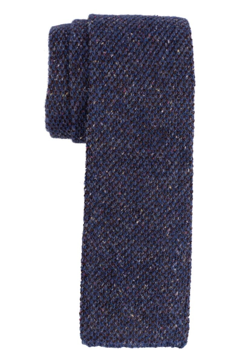 Navy Blue Knitted Microfiber Necktie with Wool Pocket Square and Cufflink Gift Set for Men