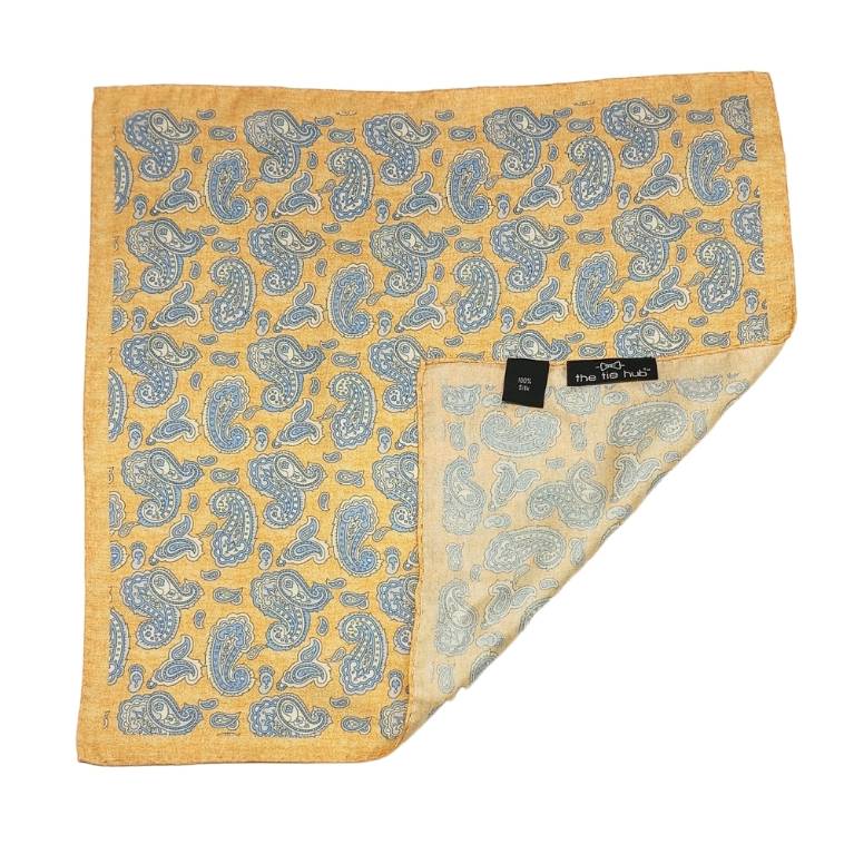 Blue and Brown Italian Silk Necktie with Silk Pocket Square and Mother of Pearl Cufflinks Combo for Men Luxury Gift Box Set for Men