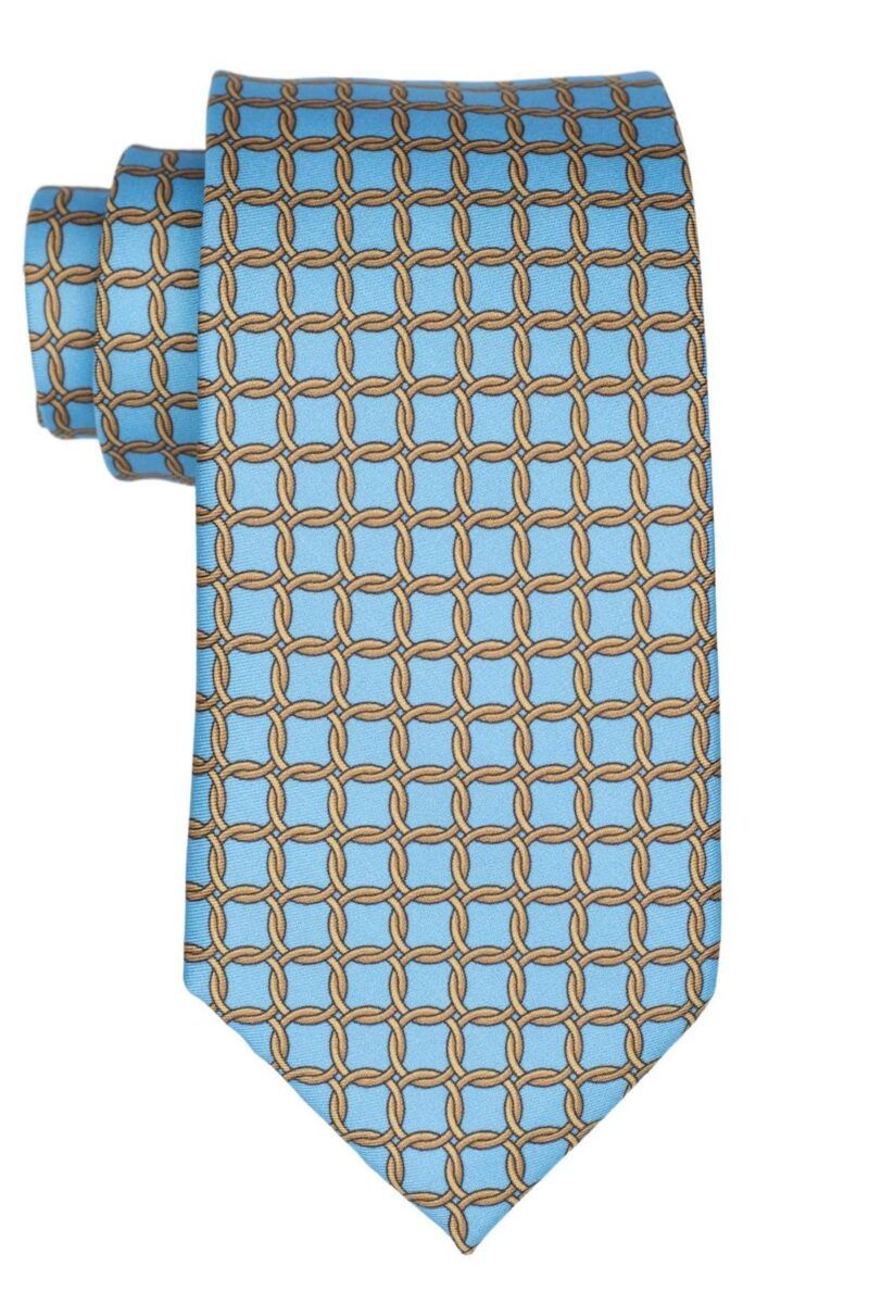 Blue and Brown Italian Silk Necktie with Silk Pocket Square and Mother of Pearl Cufflinks Combo for Men Luxury Gift Box Set for Men