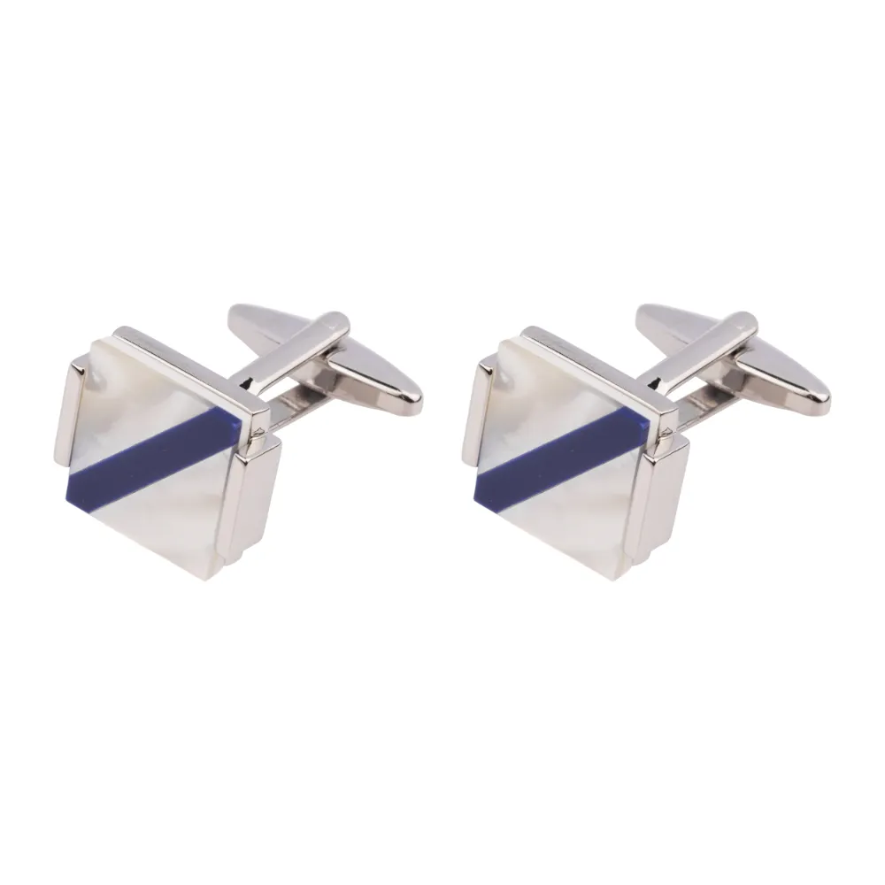 Red Silk Necktie and Blue Mother of Pearl Brass Cufflinks Gift Set - Premium Mens Accessory Combo for Men