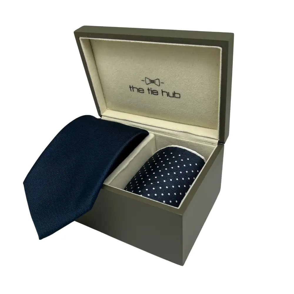 Blue Silk Necktie and Polka Dot Pocket Square Gift Set - Premium Men's Accessory Combo for Men