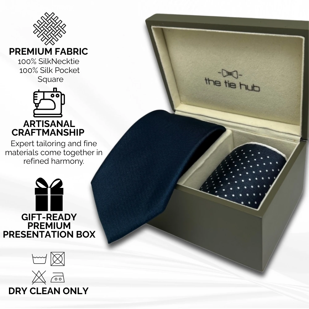 Blue Silk Necktie and Polka Dot Pocket Square Gift Set - Premium Men's Accessory Combo for Men