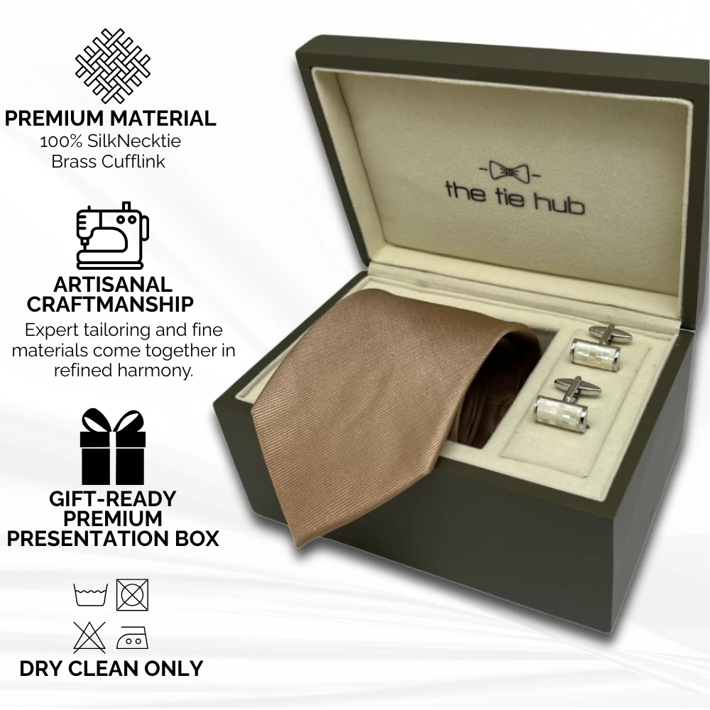 Beige Silk Necktie and Mother of Pearl Cufflinks Gift Set - Premium Men's Accessory Combo for Men