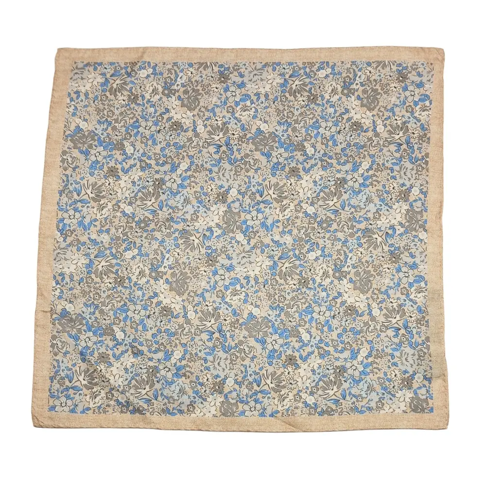 Beige Silk Necktie and Cream Floral Pocket Square Gift Set - Premium Mens Accessory Combo for Men