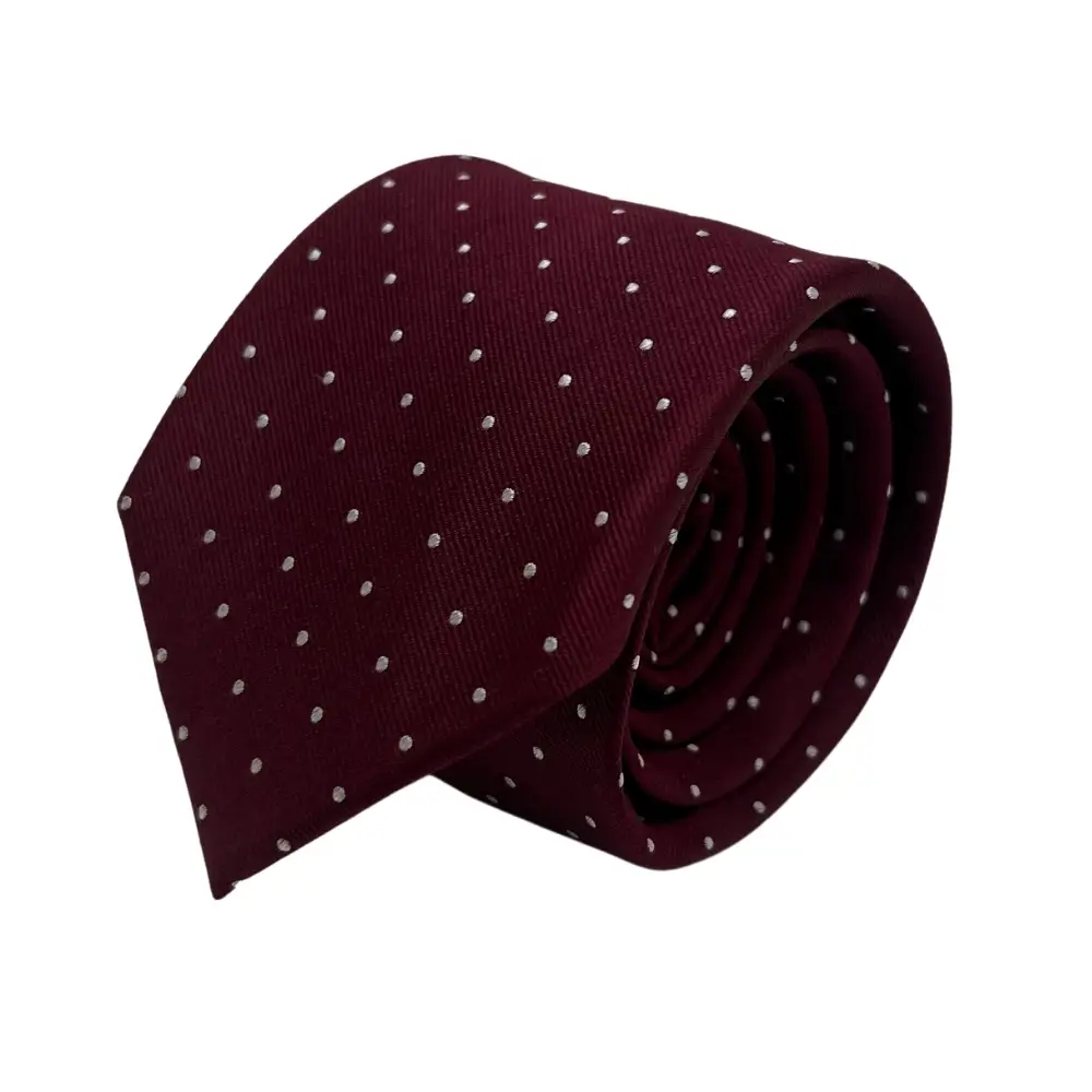 Maroon Silk Polka Dot Necktie and Gunmetal Brass Cufflinks Gift Set - Elegant Men's Formal Combo for Men