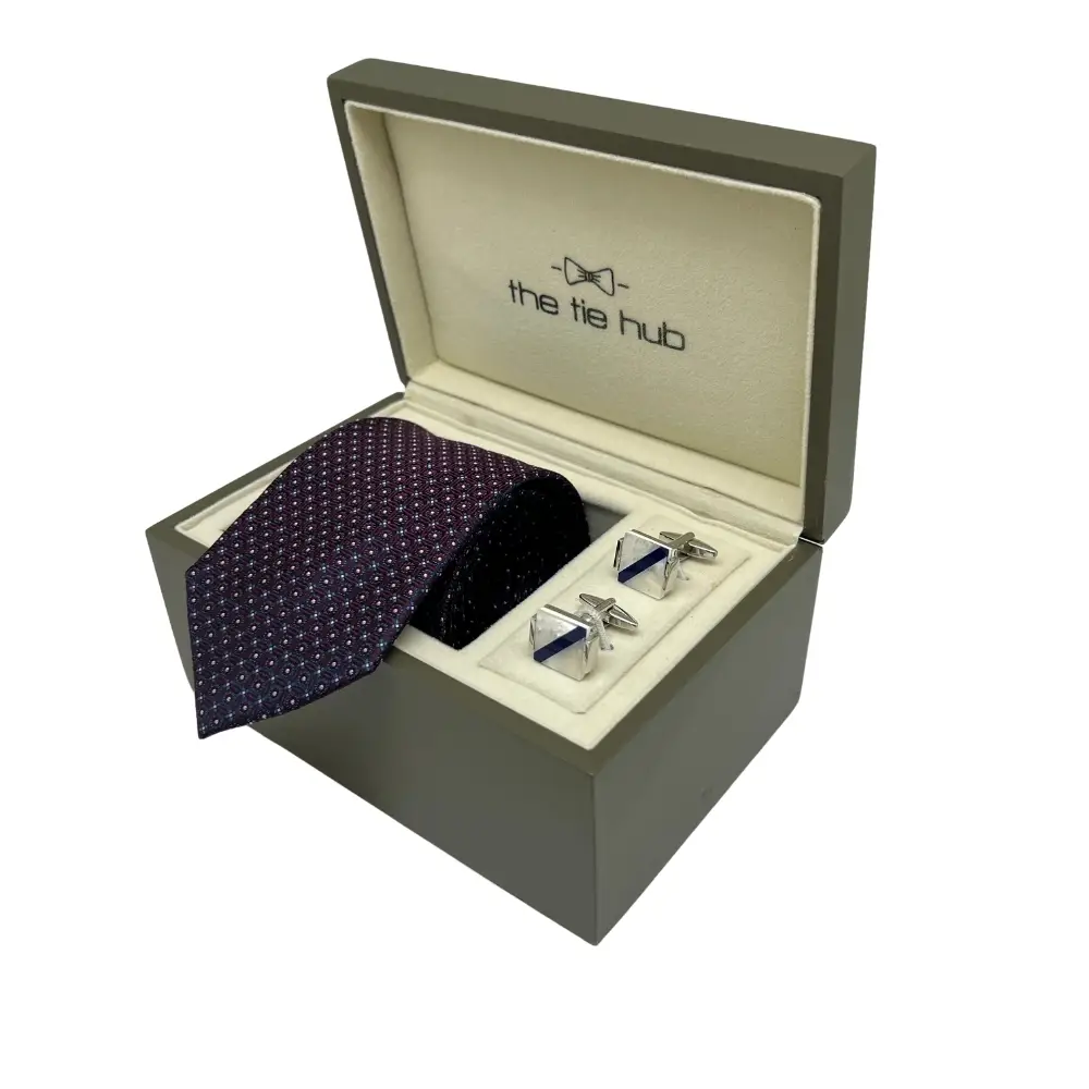 Maroon Silk Necktie and Mother of Pearl Cufflinks Gift Set for Men