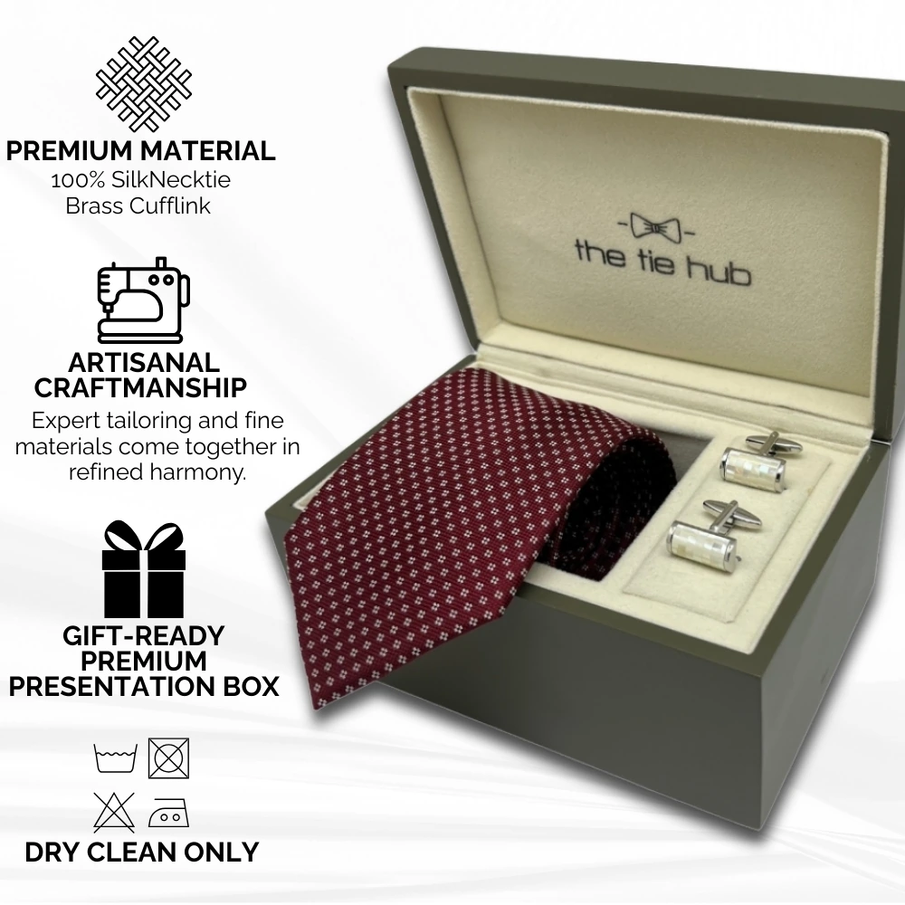 Burgundy Silk Necktie and Mother of Pearl Cufflinks Gift Set - a Refined Combo for Men