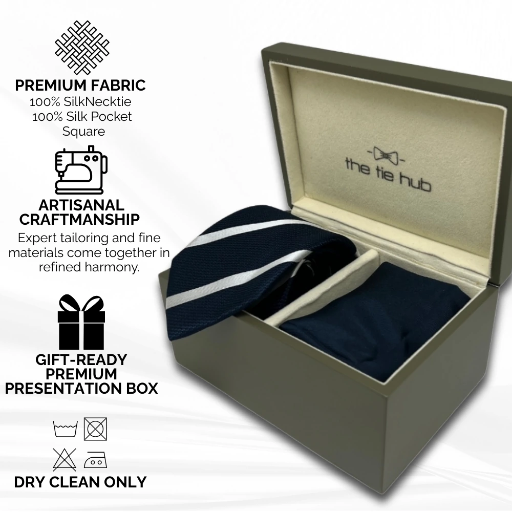 Navy Blue Silk Necktie and Pocket Square Gift Set - a Stylish Combo for Men