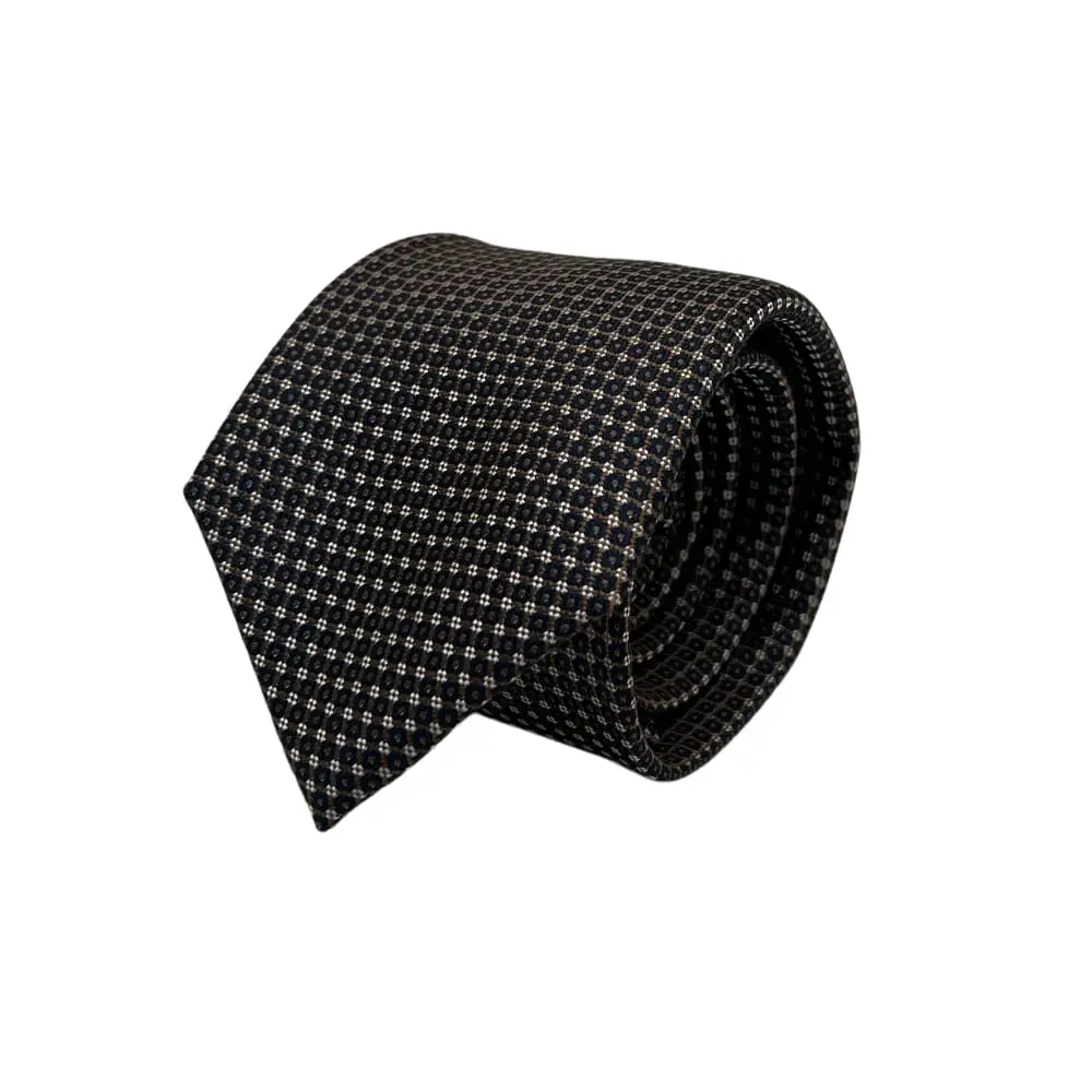 Navy Blue and Beige Silk Necktie and Mother of Pearl Cufflinks Gift Set - a Stylish Combo for Men