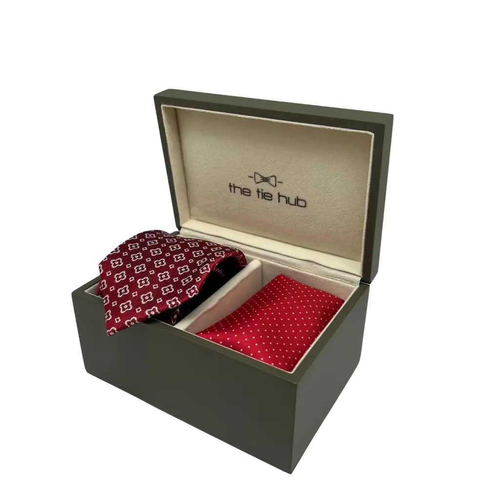 Red Silk Necktie and Pocket Square Gift Set - a Bold Ensemble for Men