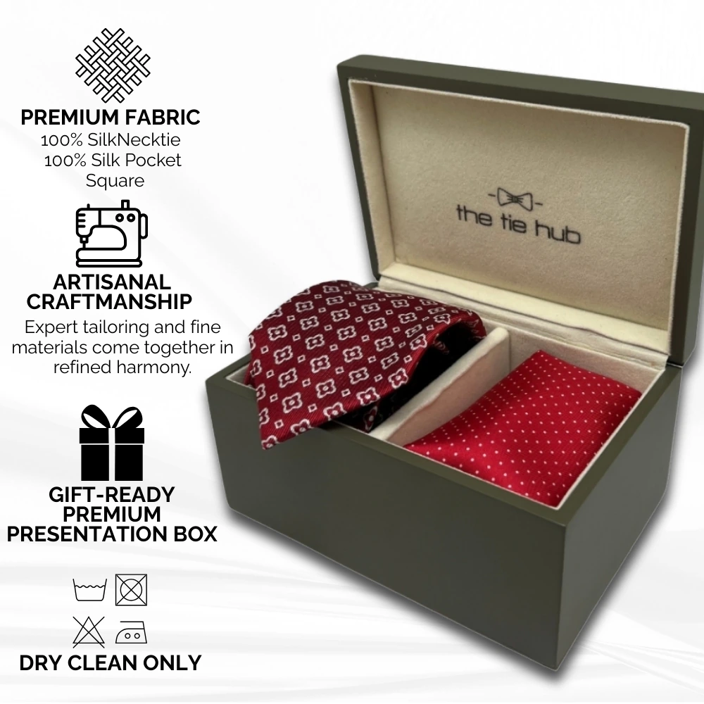 Red Silk Necktie and Pocket Square Gift Set - a Bold Ensemble for Men