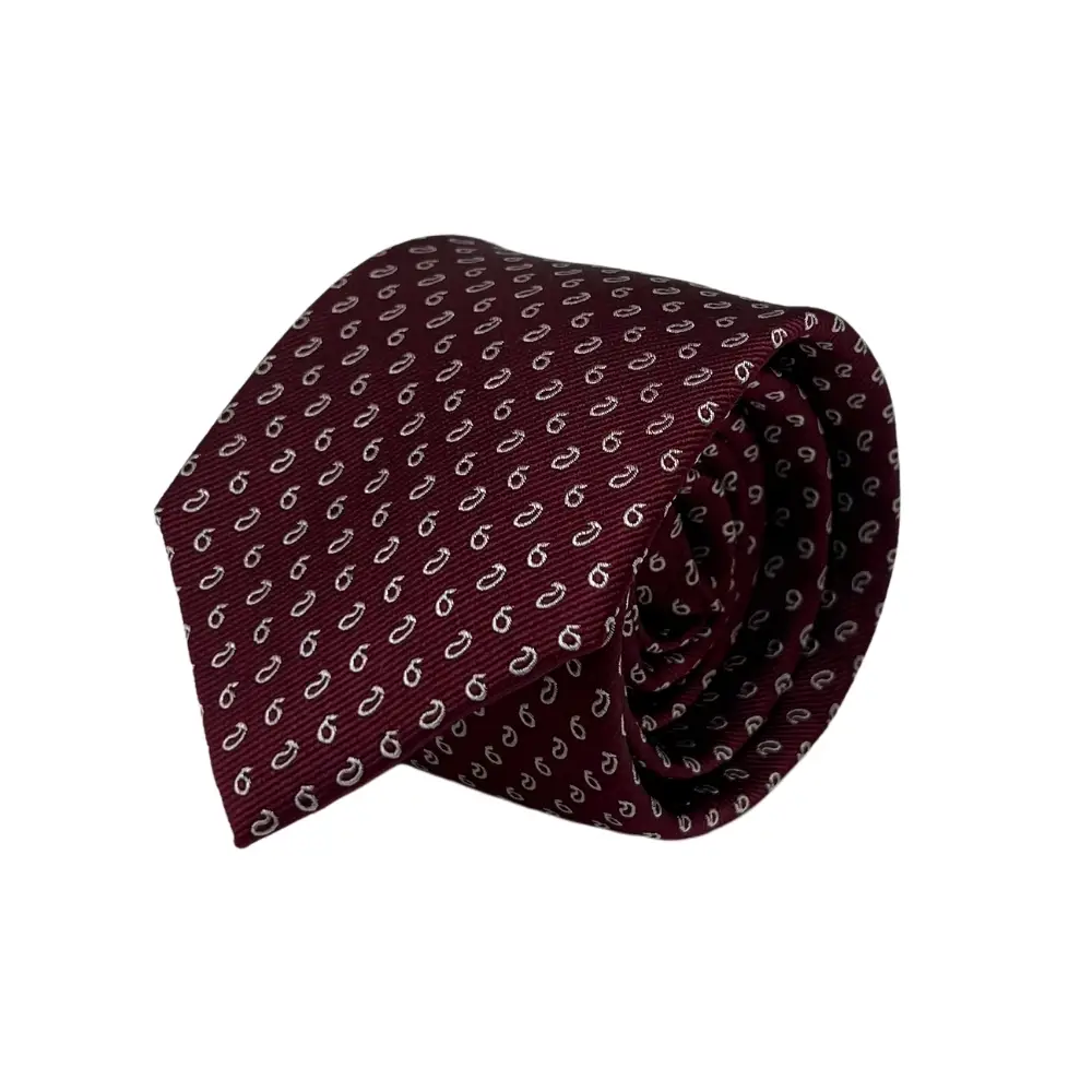 Maroon Printed Silk Necktie and Gold Mother of Pearl Cufflinks Gift Set - Elegant Accessory Collection for Men