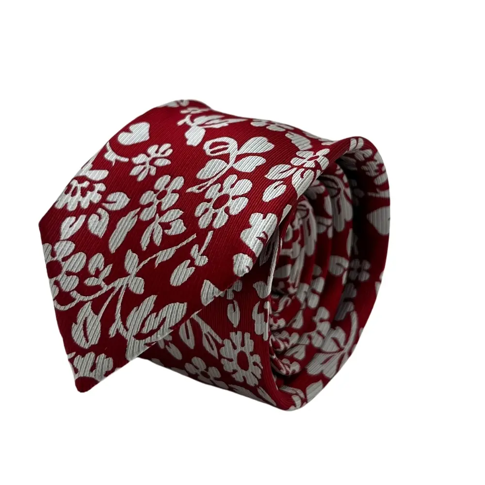 Red Floral Silk Necktie and Polka Dot Pocket Square Gift Set - Bold and Elegant Collection for Men