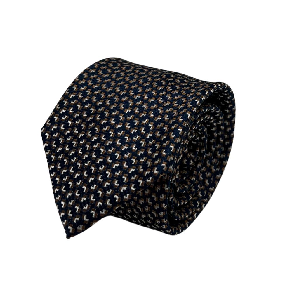 Navy Blue Silk Necktie and Brown Pocket Square Gift Set - Elegant Formal Collection for Men