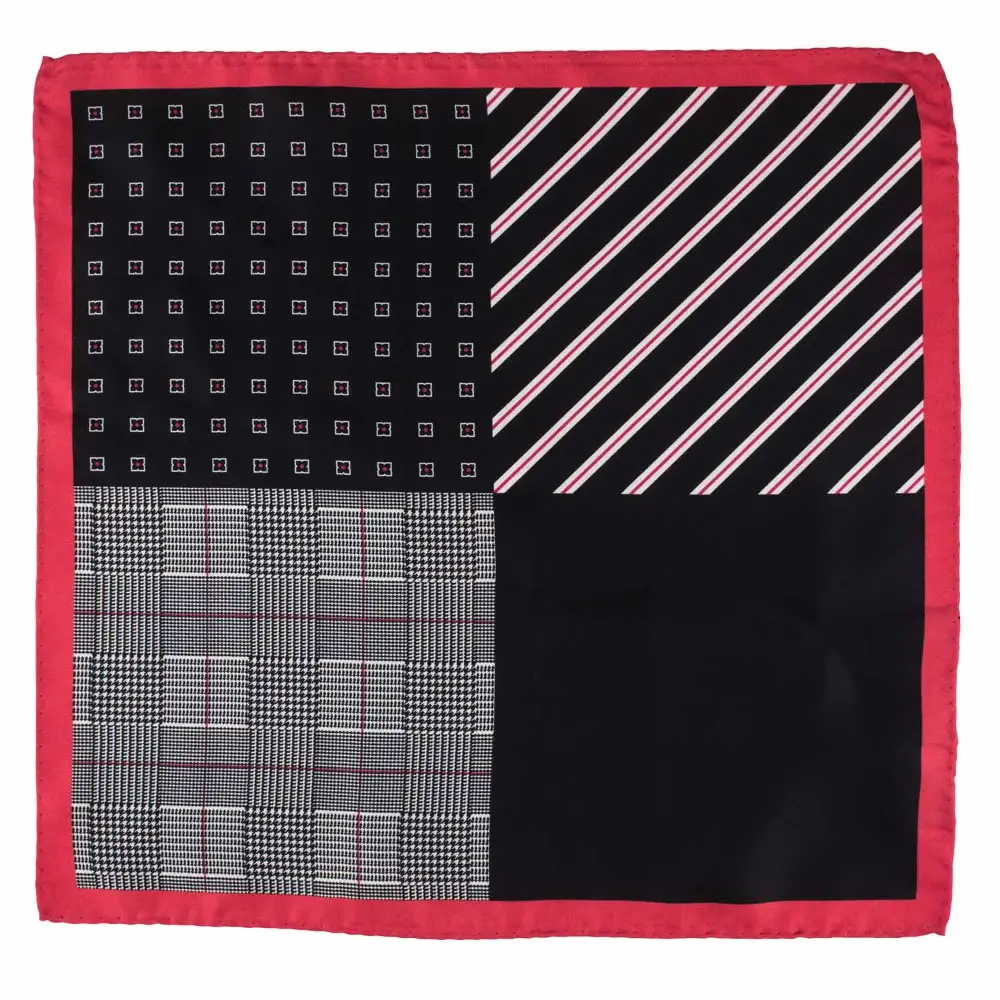Red Silk Necktie and Red-Black Pocket Square Gift Set - Classic Formal Collection for Men